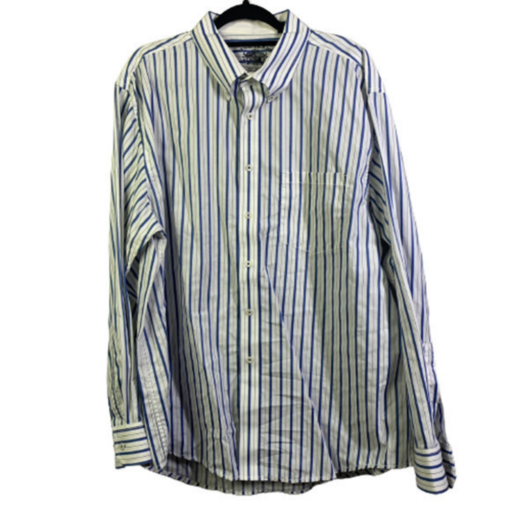 IZOD White & Blue Stripe Oxford‎ Dress Shirt